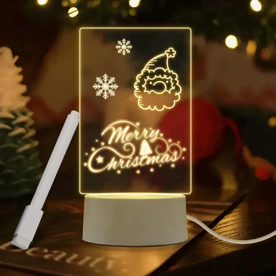 Transparent Luminous LED Night Lights USB Luminous Acrylic Night Light Erasable Write Message Board Calendar Desktop Ornaments 3