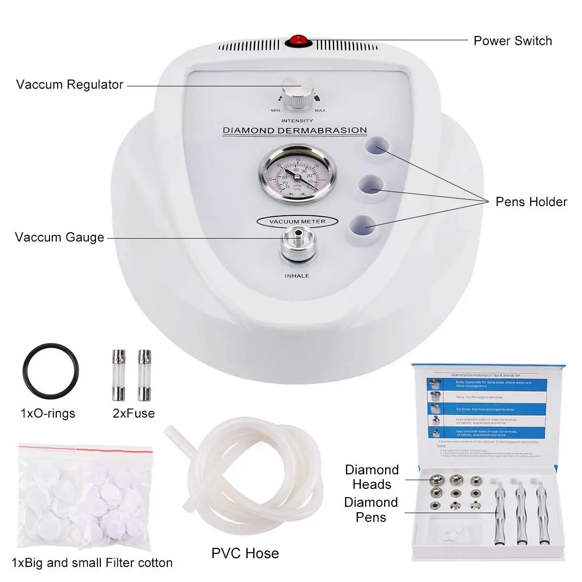 Diamond Microdermabrasion Machine 65-68cmHg Suction Power Professional Dermabrasion ome Use Facial Skin Care Equipment 5