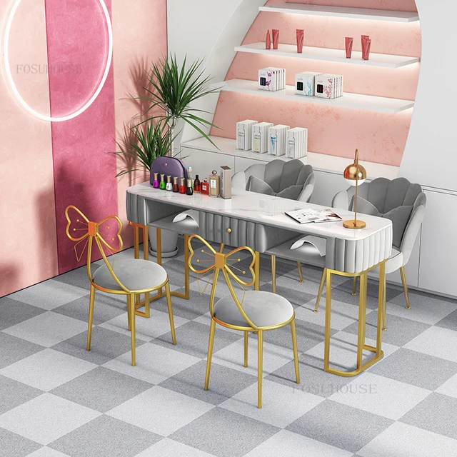 Juego de mesa y silla de manicura, muebles de salón minimalistas modernos,  mesas individuales y dobles