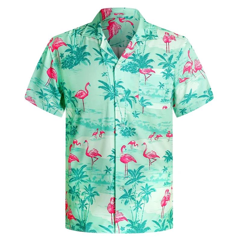 Camicia Hawaiana Da Uomo Estiva 2023 3D Flamingo Palm Leaf Beach Tropical Aloha Shirt Abbigliamento Da Uomo