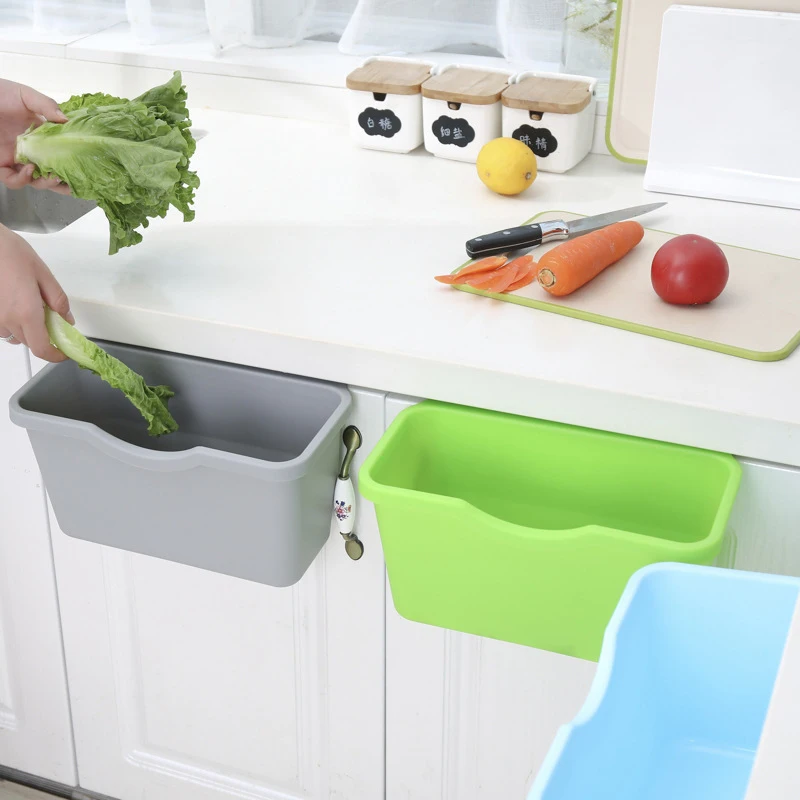 Trash Can Plastic Basket Hanging Waste Bin Storage Box Desktop Kitchen Holder Cabinet Door
