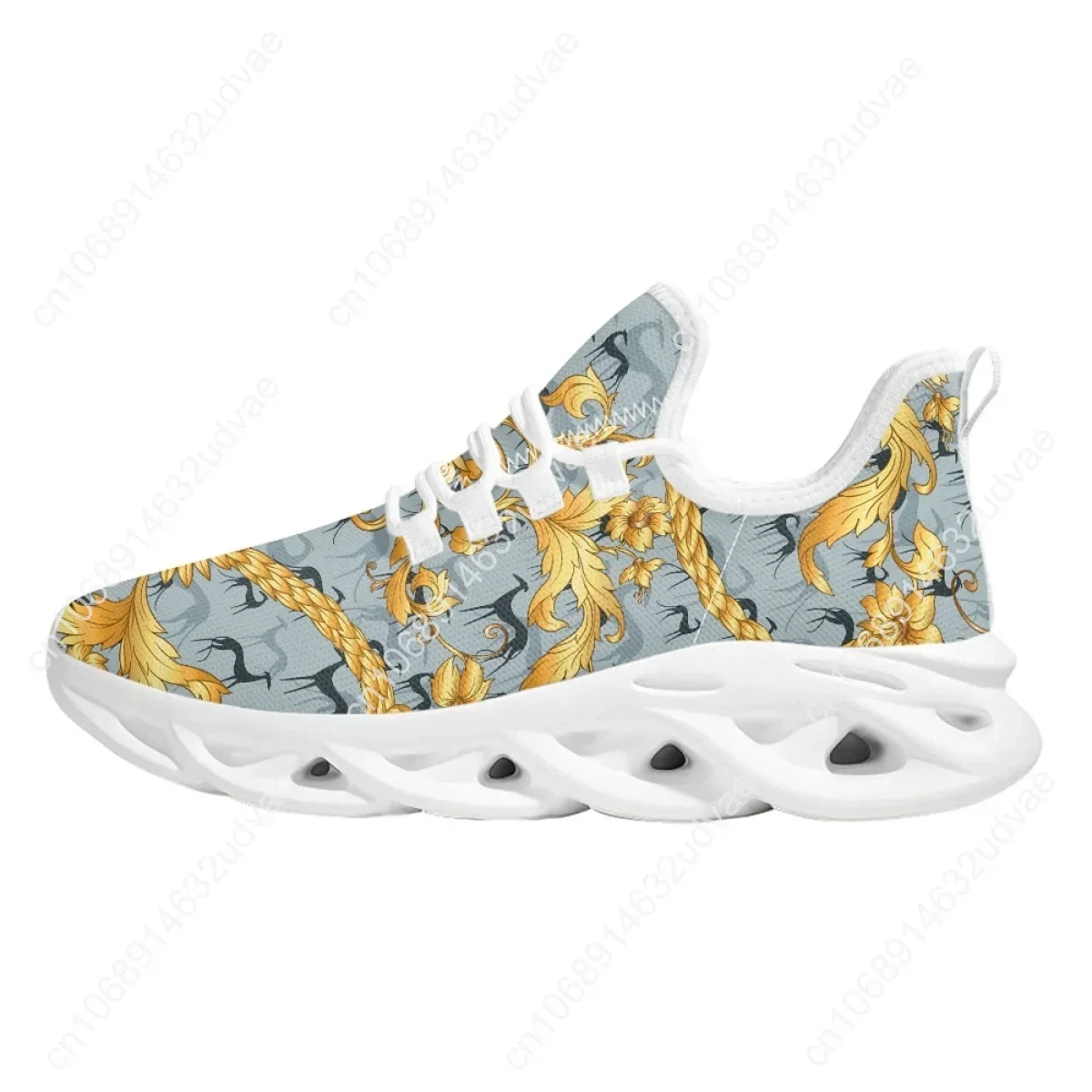 Women's Luxury Shoes 2024 Spring Autumn New Design Fashion Gold Floral Greyhound Dog Print Sneakers Zapatos Dropship