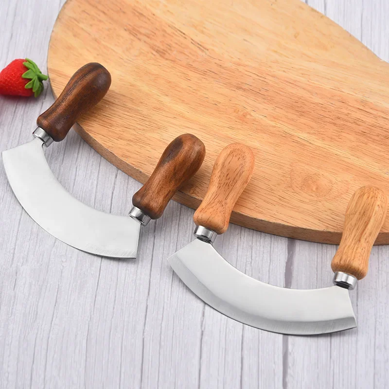 Stainless Steel Wooden Handle Swing Cutter Double Handle Pizza Cutter Wheel Knife Sawtooth Shovel Kitchen Baking Scraper Tool pizza cutter
