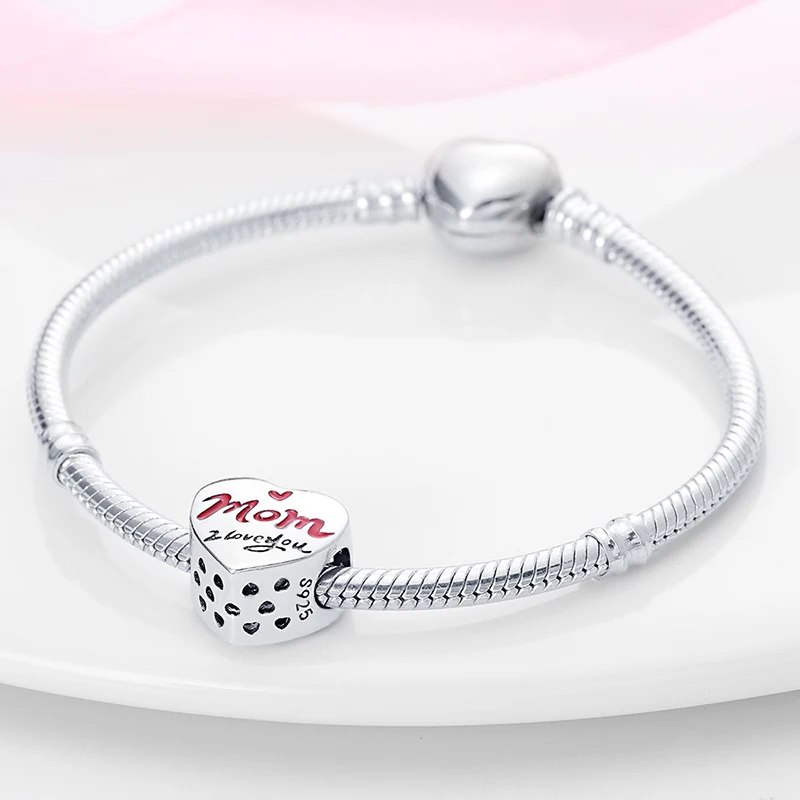 925 Silver Color Heart Shaped Dad and Mom Warm Family Charms Beads Fit Qikaola Original Bracelets DIY Mother's Day Jewelry Gifts 2