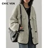 CHIC VEN Fashion Women's Wool Coat Single Breasted Vintage Jacket V-Neck Office Lady Overcoat Female Tops Spring Autumn 2023 2
