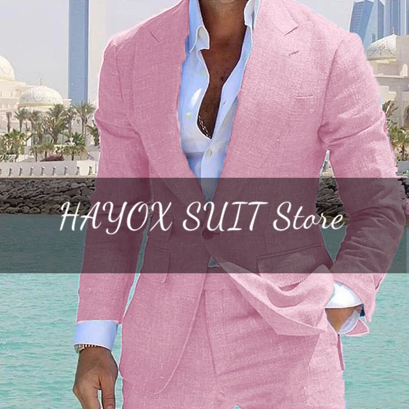 Men's Suit 2 Piece Set Linen Lapel Slim Fit Single Button Casual Comfortable Suit Formal Groom Best Man Dress Elegant and Stylis mens suit