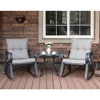 3 Piece Bistro Set Patio Rocking Chairs Outdoor Furniture w Warm Gray Cushions, Glass-Top Table for Garden, Pool, Backya 1