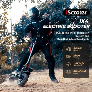 Monopattino Elettrico Pieghevole iScooter ix4 per Adulti, E-Scooter 45 KM/H, Monopattino Elettrico 800W, Skateboard 48V 15Ah