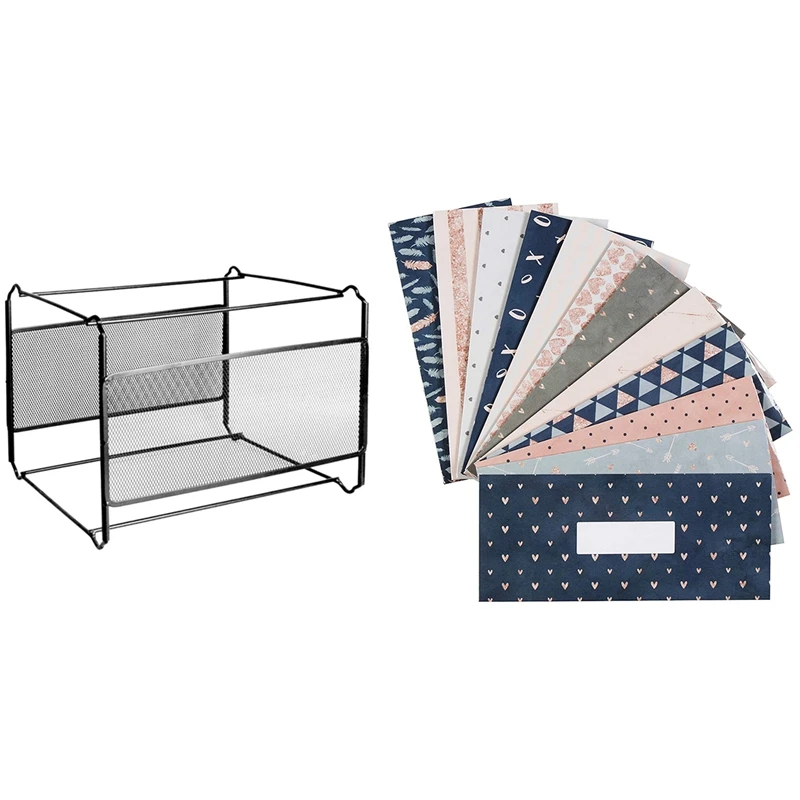 

12Pcs Budget Envelopes Laminated Cash Envelope System & 1 Pcs A4 Mesh File Organizer Box File Folder Box