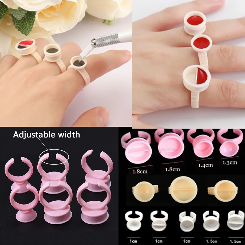 100pcs Disposable Tattoo Lash Glue Pmu Pigment Ring Cup Microblading Ink Ring Cap Makeup Eyelash Glue Nail Gel Divider Container