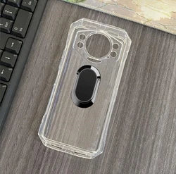 Enhanced Back Ring Holder Silicone Phone Case with 6.58 - Inch Display Protection for Doogee S Cyber (Clear Tpu A Black)