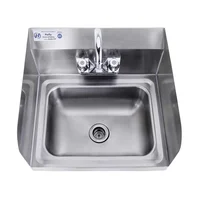 Stainless Steel Sink for Washing with Faucet and Side Splash, NSF Commercial Wall Mount Hand Basin for Restaurant, Kitchen 2