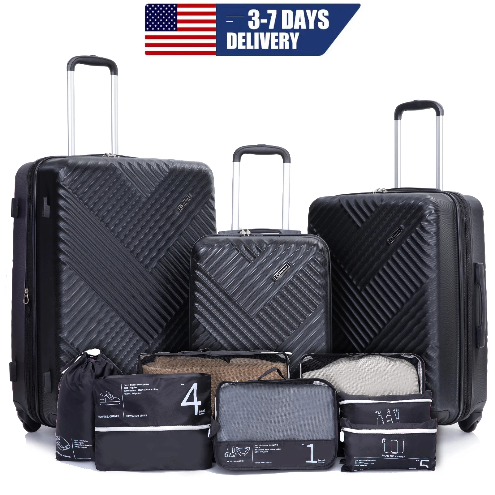 Luggage Sets 3 Piece with Double Spinner Wheel,Suitcase Set PC Hard Case with TSA Lock and Organizer Storage Bags 1