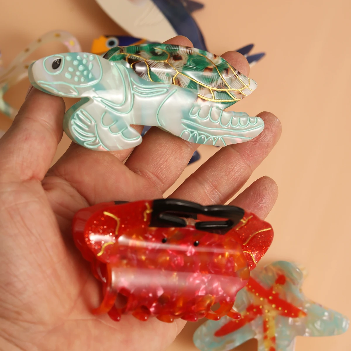 Personalized Ocean Dolphin Octopus Sea Turtle Clown Fish Starfish Acetate Hair Claw Clip 1 piece Hair Accessory Hair Clip