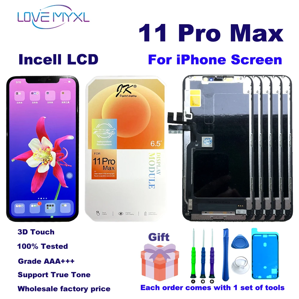 

Grade AAA+++ JK LCD For iPhone 11 Pro Max LCD Display 3D Touch Screen Digitizer Assembly Support True Tone Replacement Parts