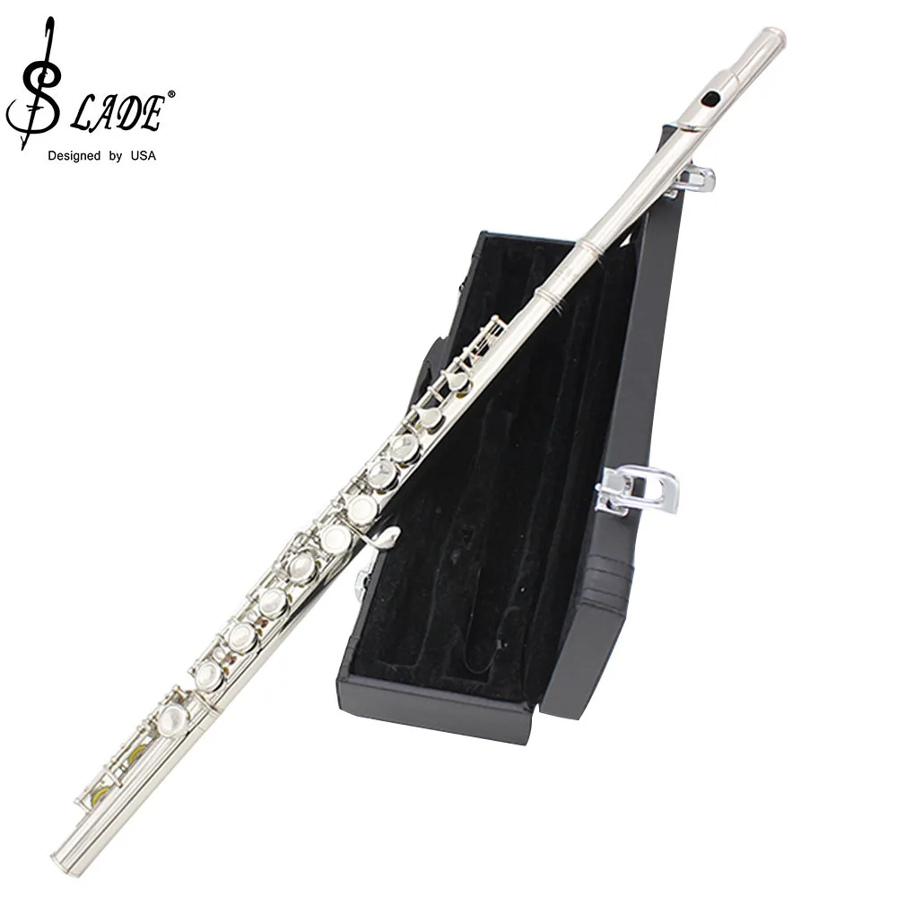 

16 Closed Open Holes C Flute Cupronickel Silver Plated Concert Flute Instrument Transversal With E Key Box Cleaning Cloth Gloves