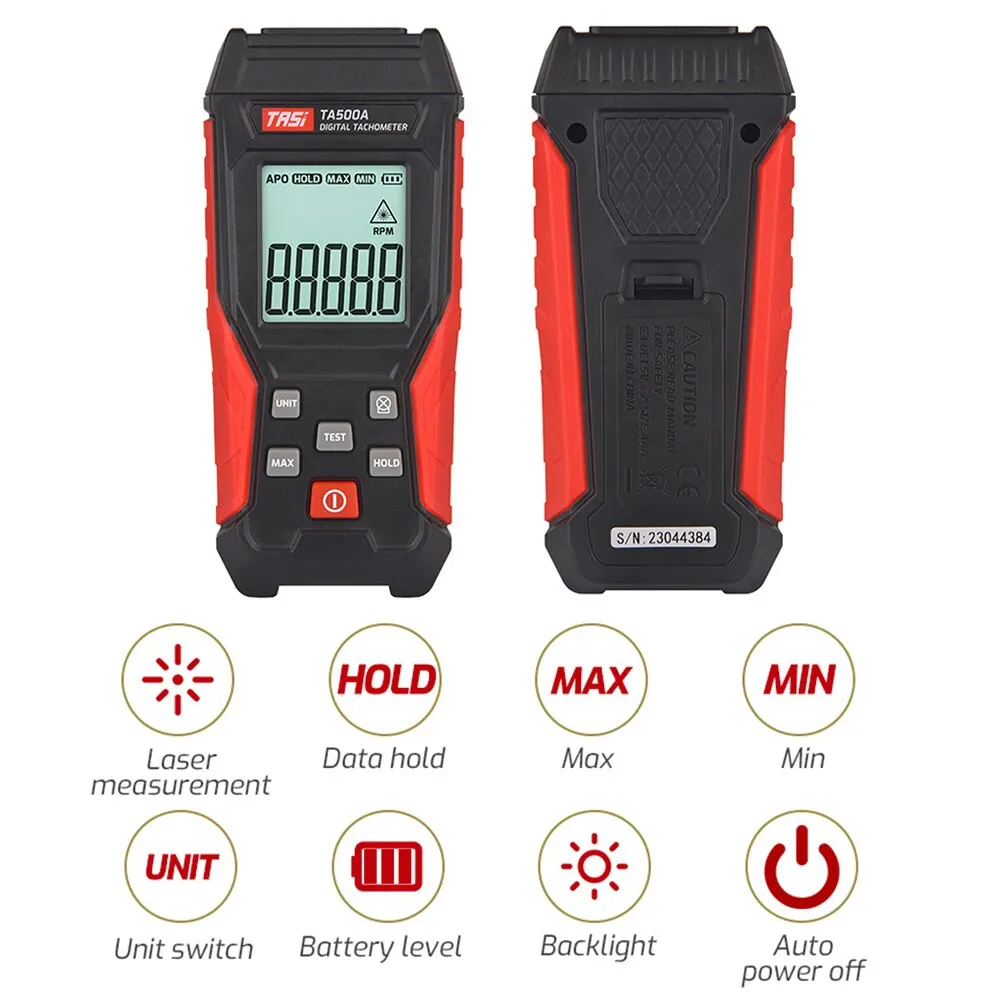 A500C Digital Laser Tachometer 3~100000RPM Rang Rpm Meter 2-in-1 Contact/Non-contact Tacometro Backlight Unit Switch Speedomet shooting tachometer