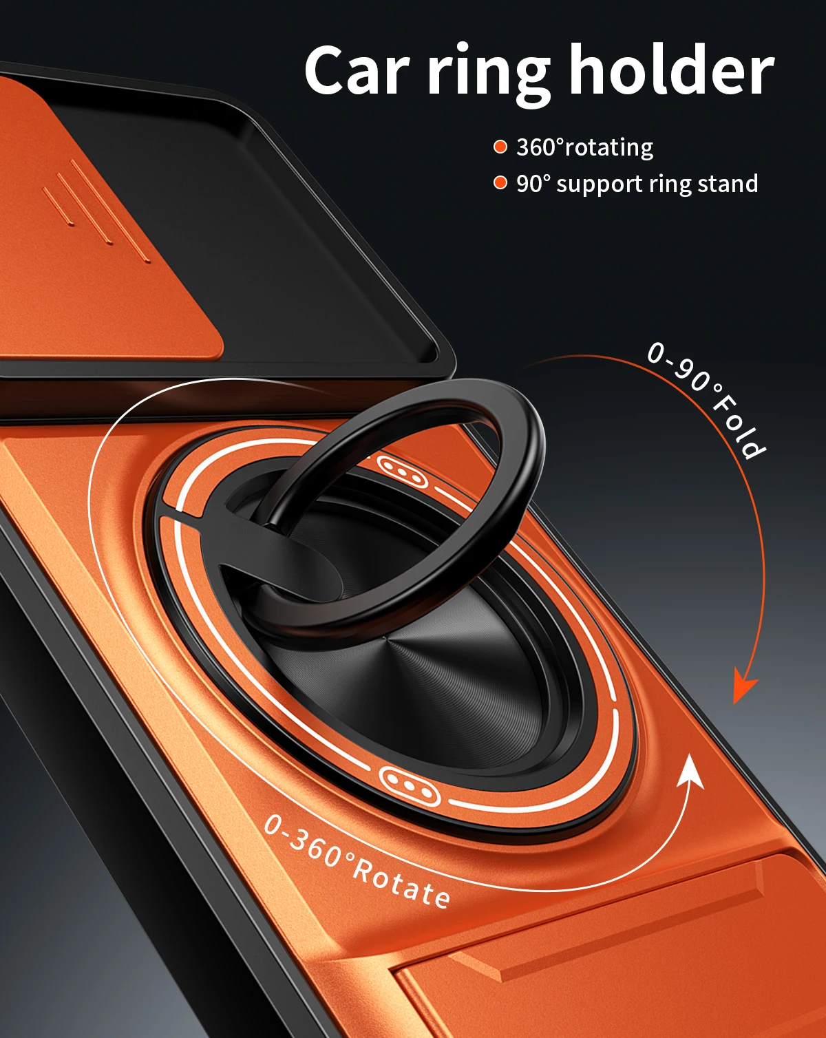 Rotating Magnetic Ring Holder Phone Case with Lens Slide and Kickstand Cover