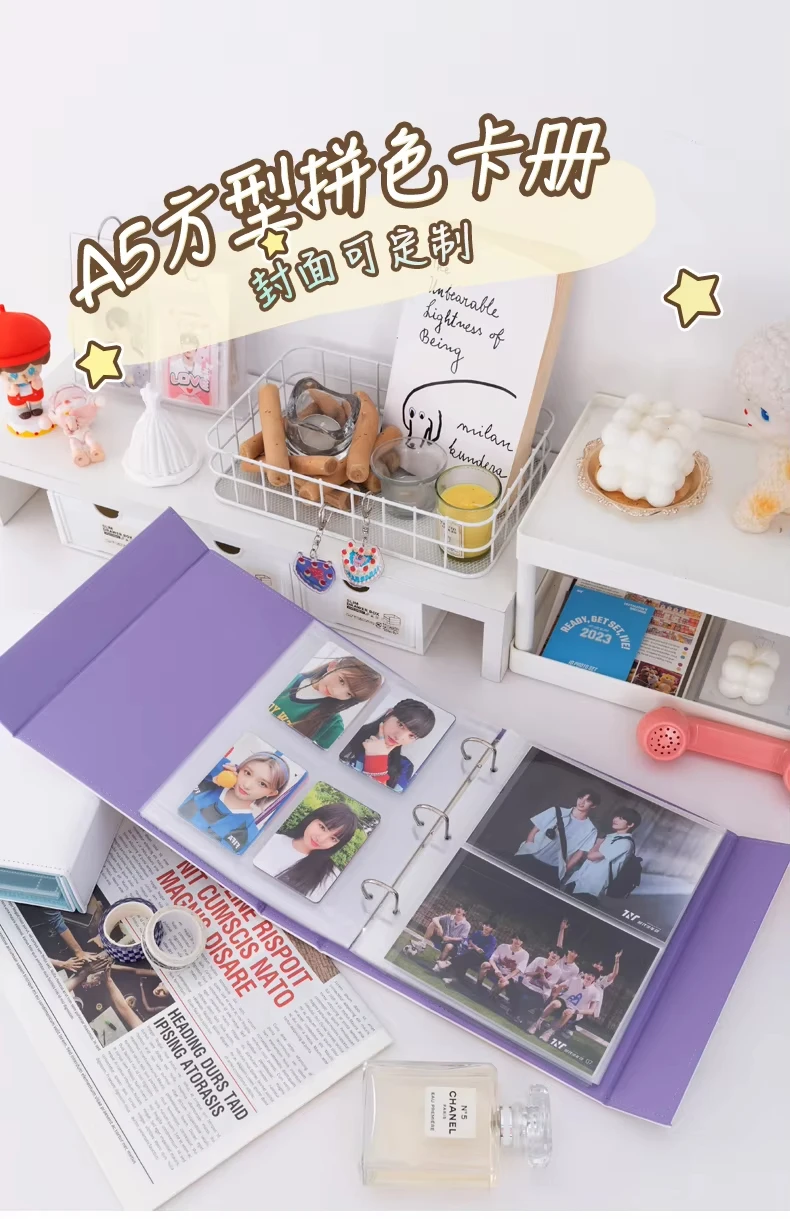 Card Binder Big A5 Photocard Binder Magnetic D 3 Rings 4Grid Collect Book Kpop Photo Album PU Leather Photo Holder Korean 포카 바인더