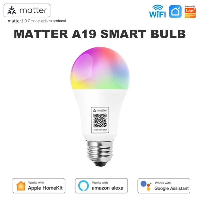 Matter A19 WIFI Smart Led Light Bulbs E27 TUYA Smart Life RGB+C+W