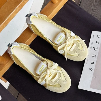 Women's Casual Sneakers Summer Cozy Shallow Ballet Flats Shoes 2025 New Women Lace Up Sport Shoes Zapatos De Mujer 1