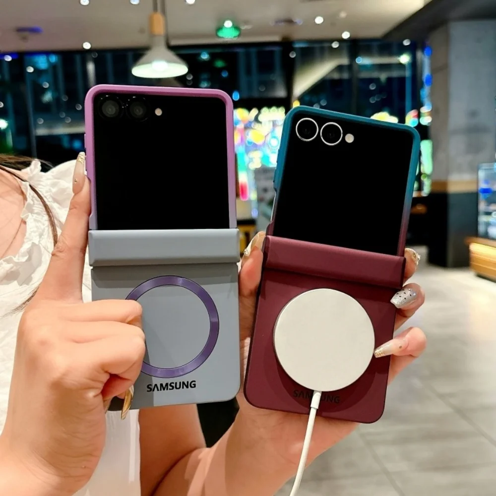 Magnetic Flip PC Plastic Phone Case with Magsafe and Double Color Gradient Matte Cover