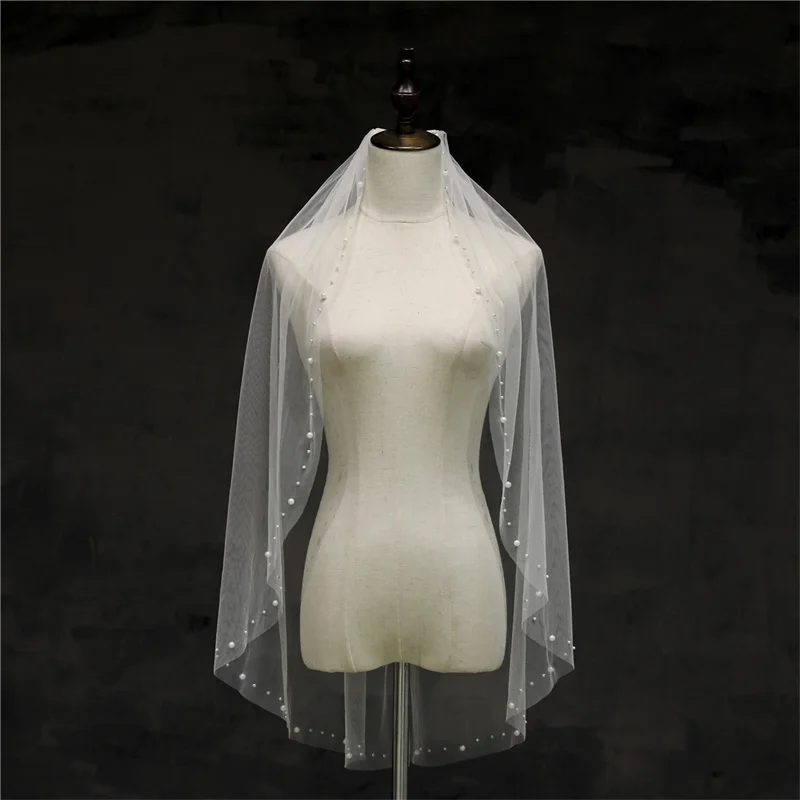 

Brand New Bridal Veils with Comb Elegant Princess Wedding Accessories One Layer Soft Tulle Short Wedding Veil With Pearls