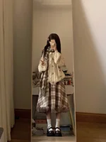 Adorable Plaid  Skirt with Faux Fur Balls in Brown Woolen Material Slimming Mid-Length for Young Girls Autumn Winter Sle - Image 2