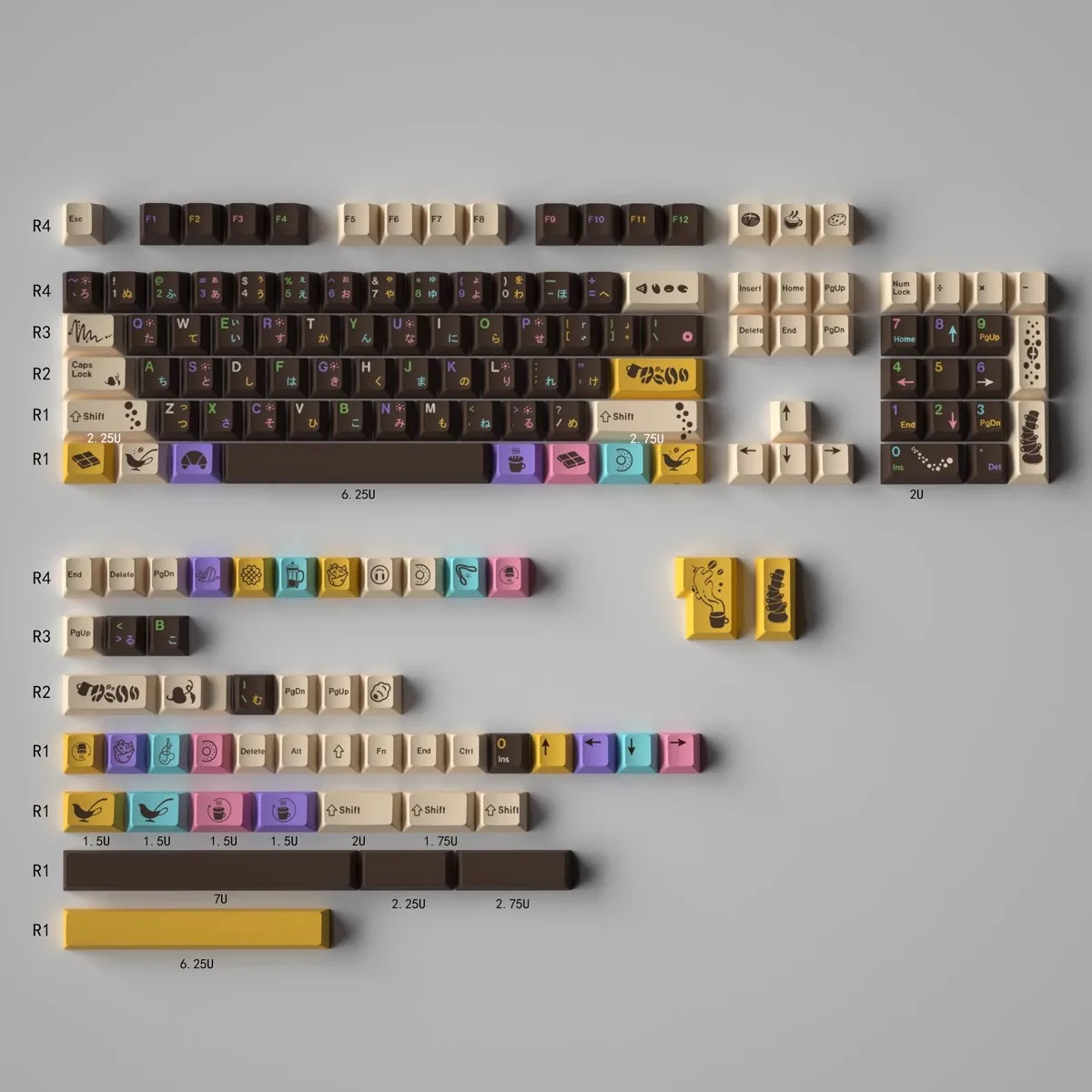 

129 Key GMK Afternoon tea Keycaps PBT Dye Subbed Key Caps Cherry Profile Keycap With 2.25U 2.75U 3U 7U Spacebar ISO Enter