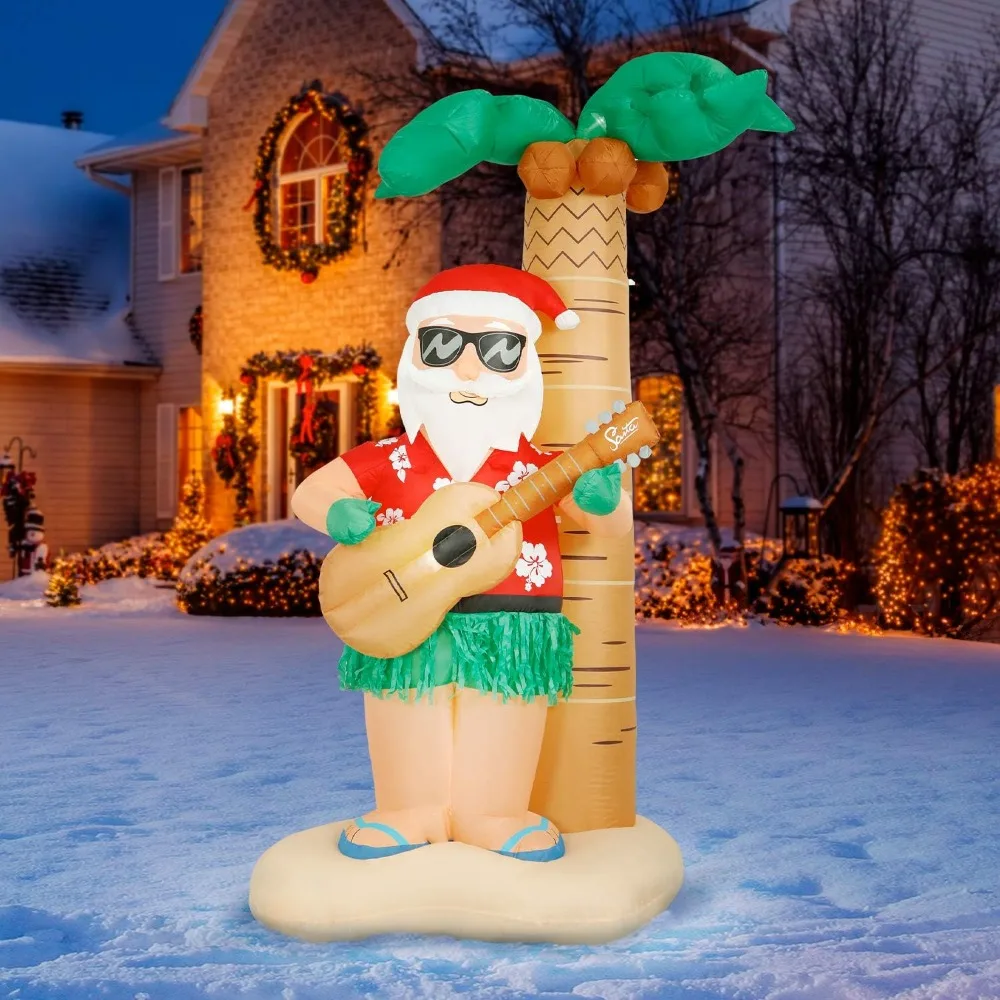 

Hula Santa Christmas Inflatable - 8 Ft Tall Hula Santa on Beach Christmas Inflatable Outdoor Yard Decoration with LED Lights