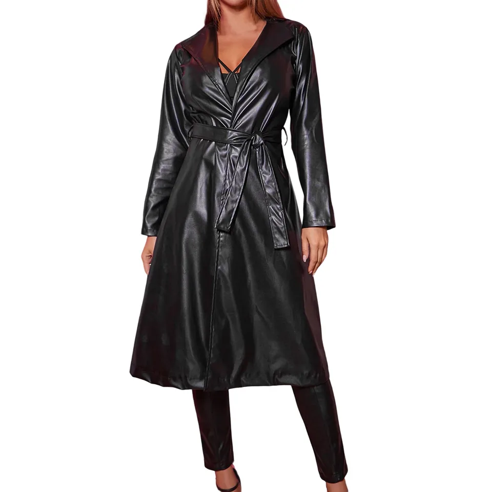 Women's Black PU Leather Windbreaker Jacket