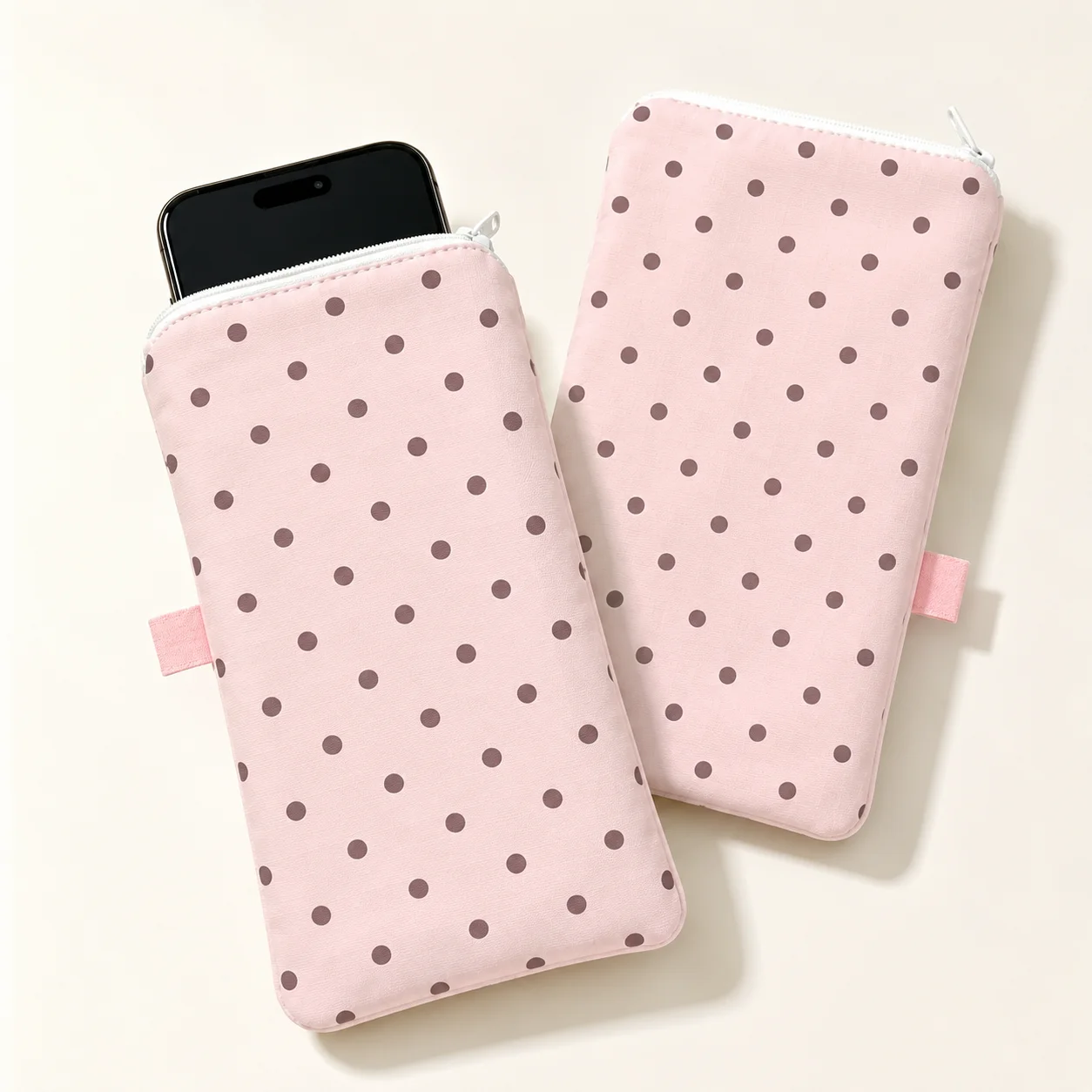 Borsa per telefono rosa a pois da donna, custodia morbida con cerniera e linguetta di apertura per viaggi, borsa a mano, scuola e uso quotidiano