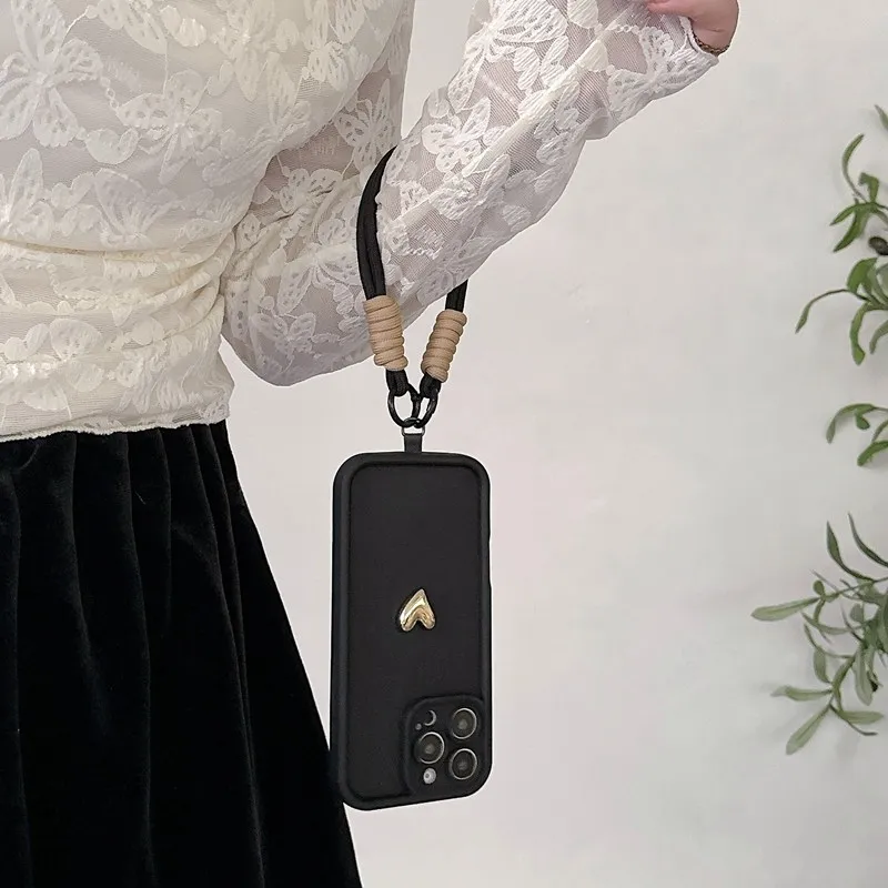 Heart Soft Phone Case with Strap Lanyard and Camera Cover