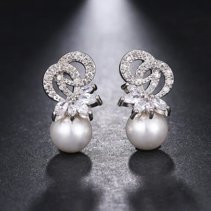 Fashion Imitation Pearl Drop Earrings with Cubic Zirconia for Women Wedding Bridal India Jewelry pearl earrings drop earrings