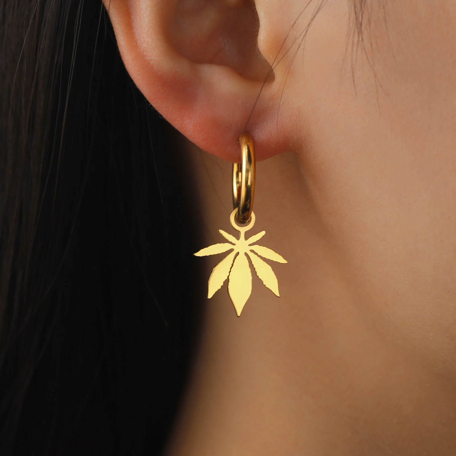 

Jeshayuan Maple Leaf Drop Earrings Stainless Steel Minimalist Fashion Jewelry Earring For Women Valentine's Day Birthday Gift