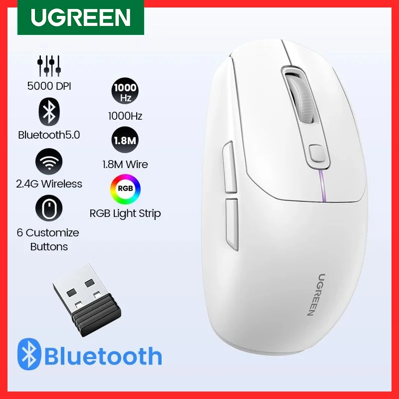 UGREEN-Mouse-game-5000DPI-nirkabel-Mouse-game-Bluetooth-5-0-2-4G-dengan ...