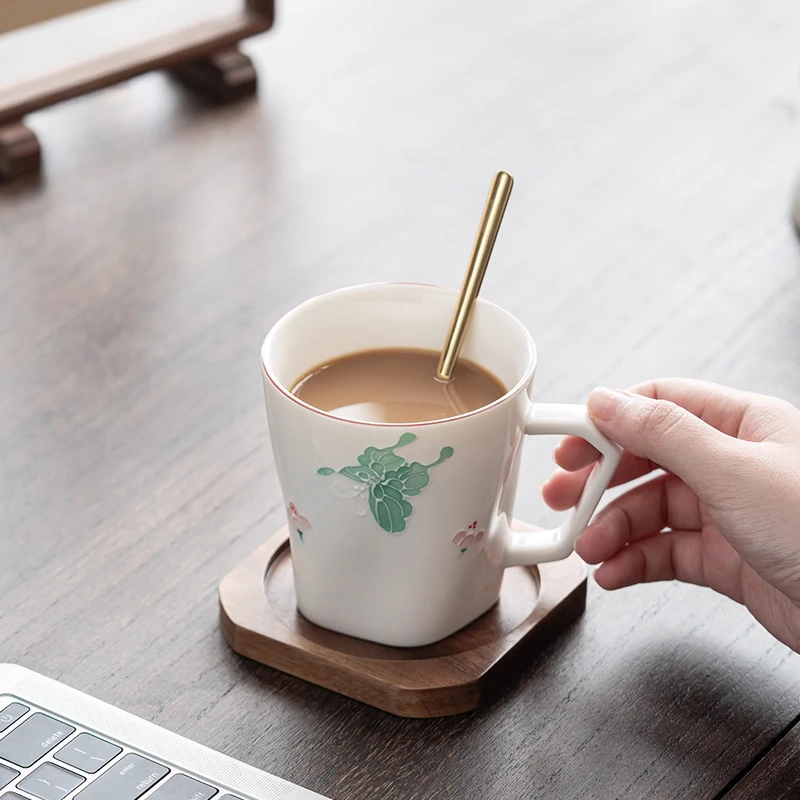 Chinese Style Ceramic Mug, Personal Office White porcelain hand-painted butterfly underglaze color, Water Coffee Cup, 300ml, 1Pc