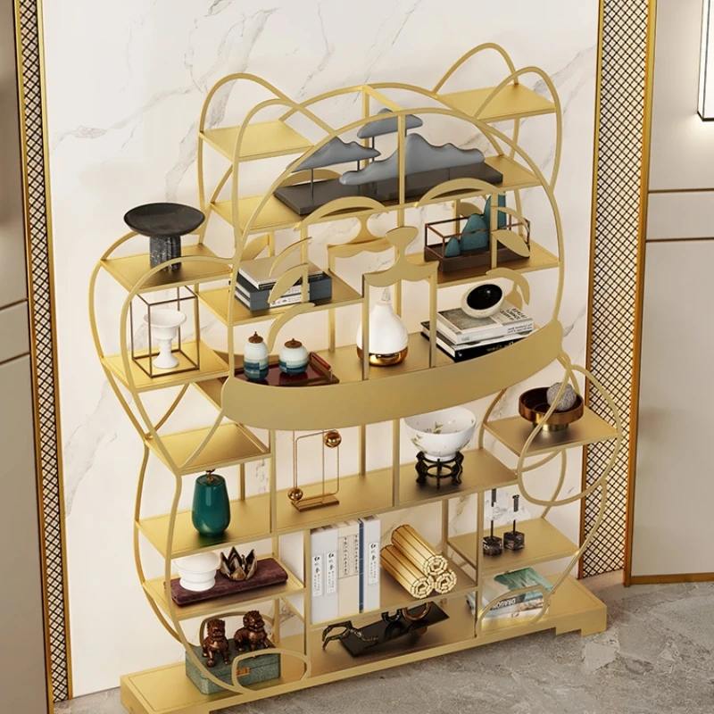 

Nordic Storage Golden Iron Art Living Room Shelf Multi story Floor Partition Bookshelf Light Luxury