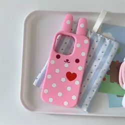 Love Heart Rabbit 3D Silicone Soft Phone Case - iPhone 13 14 15 (1)