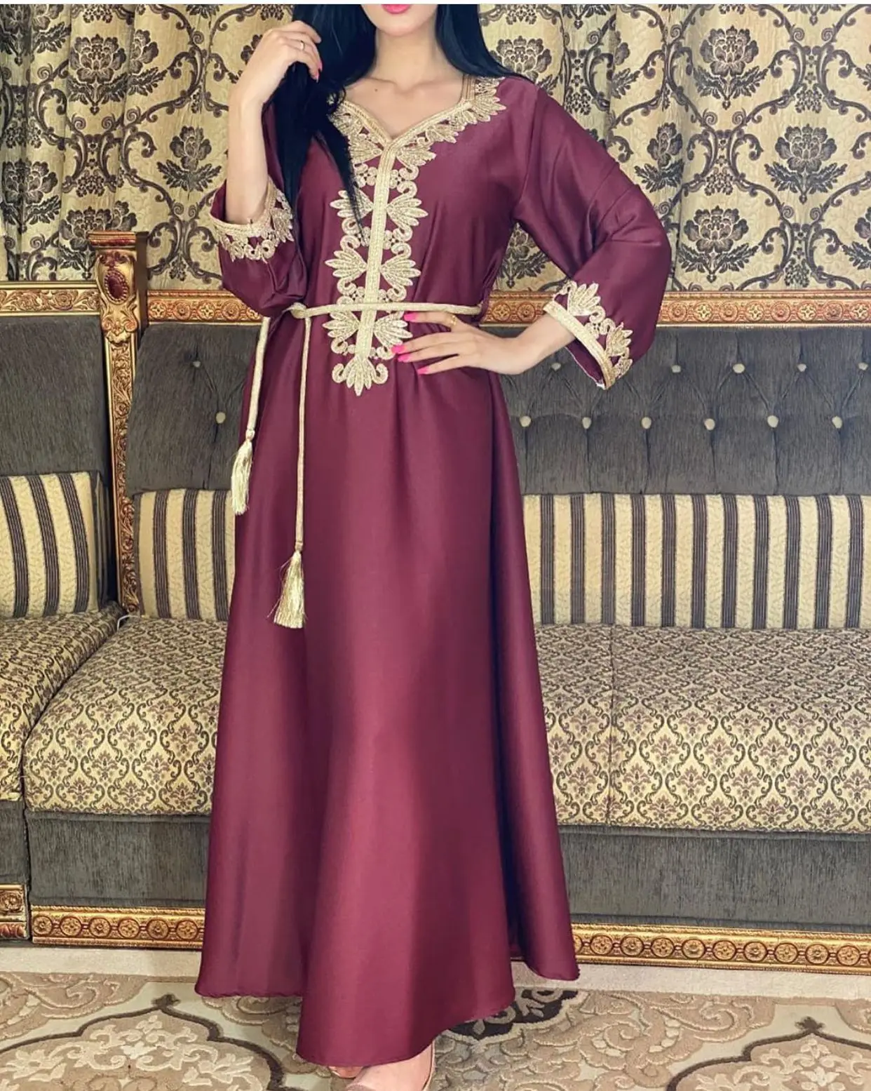 

Islam Elegance Luxury Long Dress Abaya Black Red Dresses For Women 2023 Ramadan Prayer Europe And America Style Girl's Robe