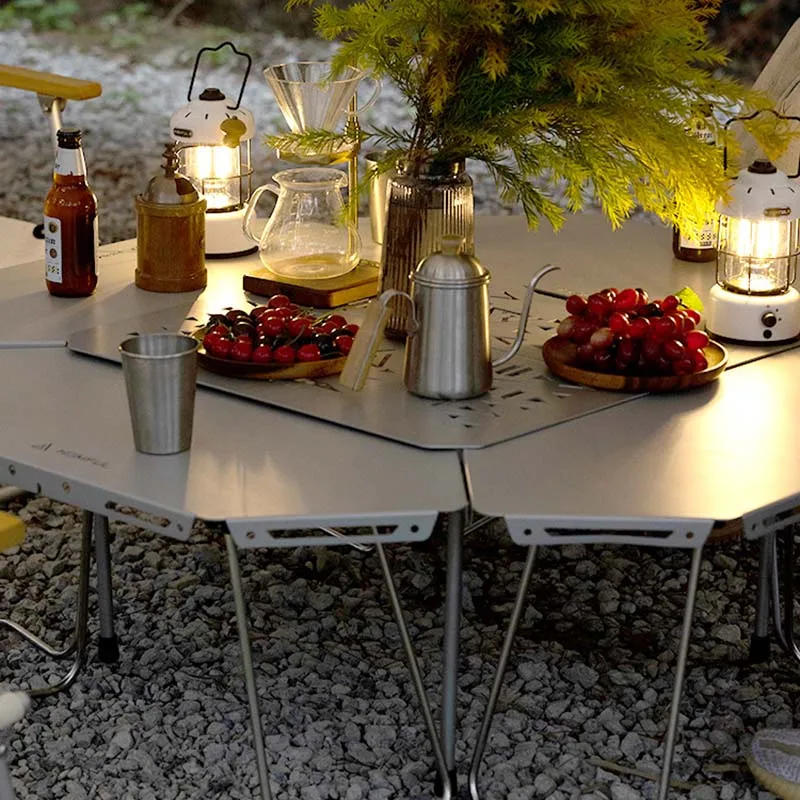 Outdoor Stainless Steel Foldable Camping Table for Barbecue Campfire multifunctional portable splicing combination round camping table