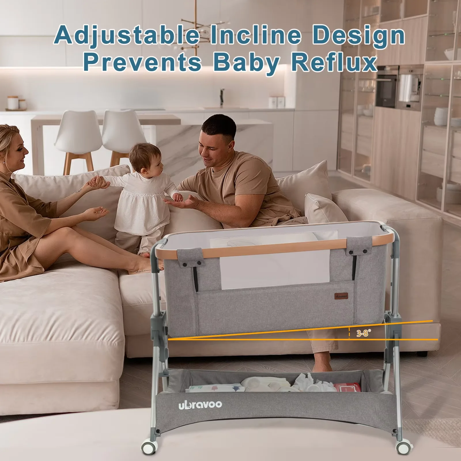 Ubravoo Foldable Baby Bedside Crib - Portable Adjustable Bassinet for Newborn Infants (Girls & Boys), Gray S5927b88a0ab54d0ea84466a32855eef5W