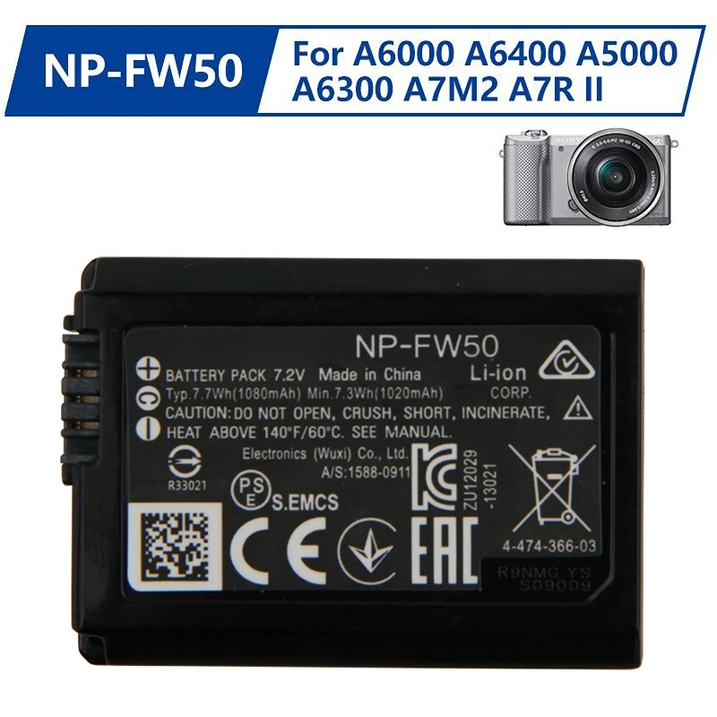 Batteria Sostitutiva Sony Np-Fw50 Per Sony A6000 Avi 6000 A6400 A5000 A6300 A7M2 A7R Ii 1080Mah Batteria Ricaricabile Camere
