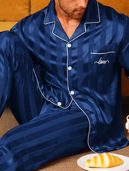 Two piece sets men's pajamas autumn and winter silk satin long sleeved 1