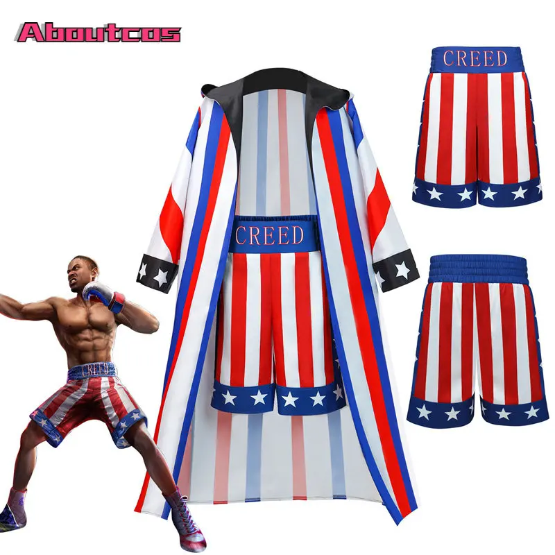 

Aboutcos Adonis Creed Cosplay Boxing Shorts Robe Men Costume Movie Creed III Roleplay Fantasia Halloween Carnival Party Clothes