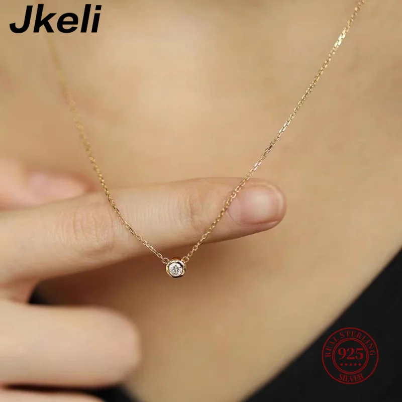

Jkeli 925 Sterling Silver 14k Gold Plated Necklace Versatile Single Sparkling Zircon Clavicle Chain for Women Wedding Jewelry