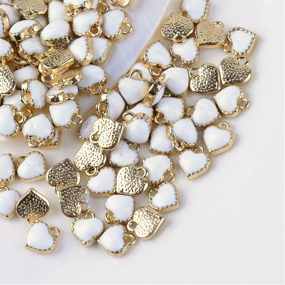 

10 Pc Heart Alloy Enamel Charms, White, 8x7.5x2.5mm, Hole: 1.5mm