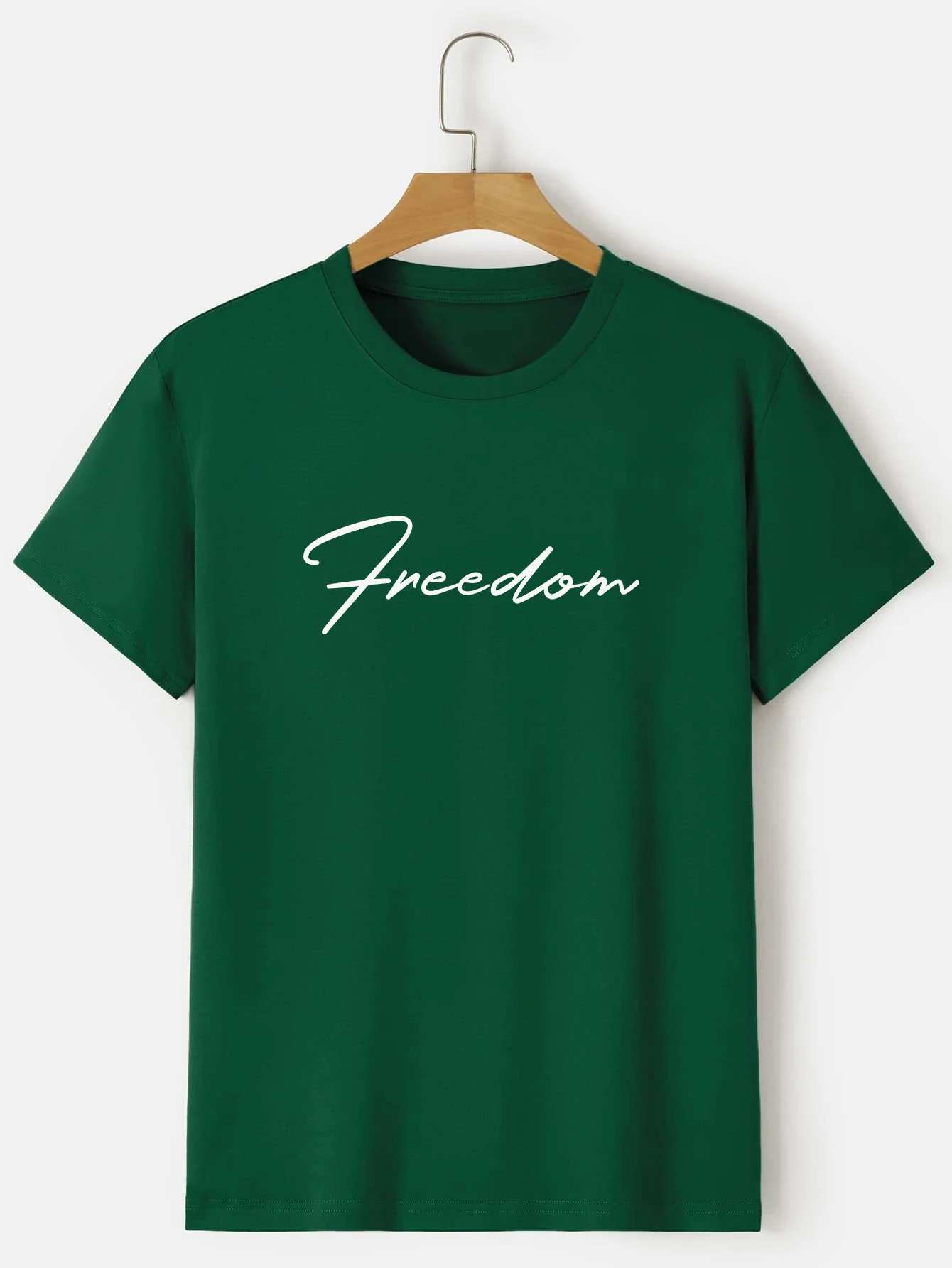 'Freedom' Print T-Shirt for Men's Casual Crew Neck Short-Sleeve Fashion Summer T-Shirts Tops, Regular and Oversize Tees_voghion.com