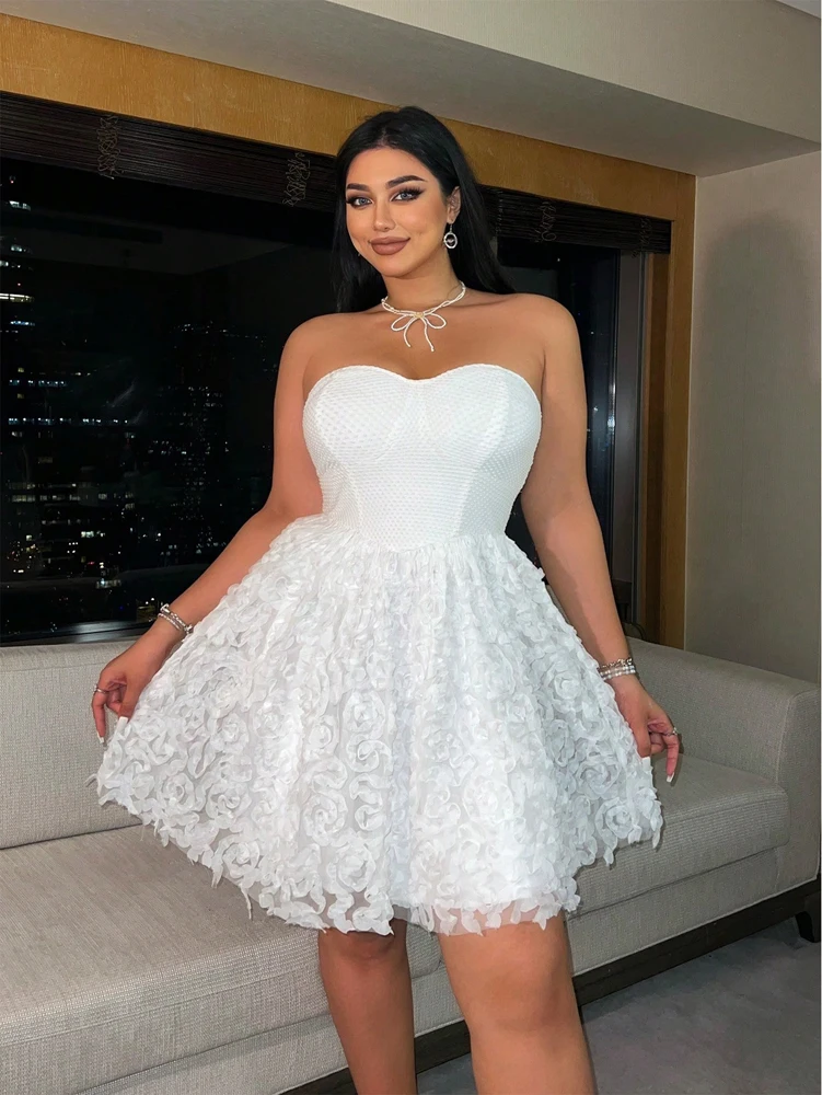 Plus Size 2025 Summer New Models Elegant Three-Dimensional Flowers Flowers Net Yarn Patchwork Corset Dress Polyester Material 5