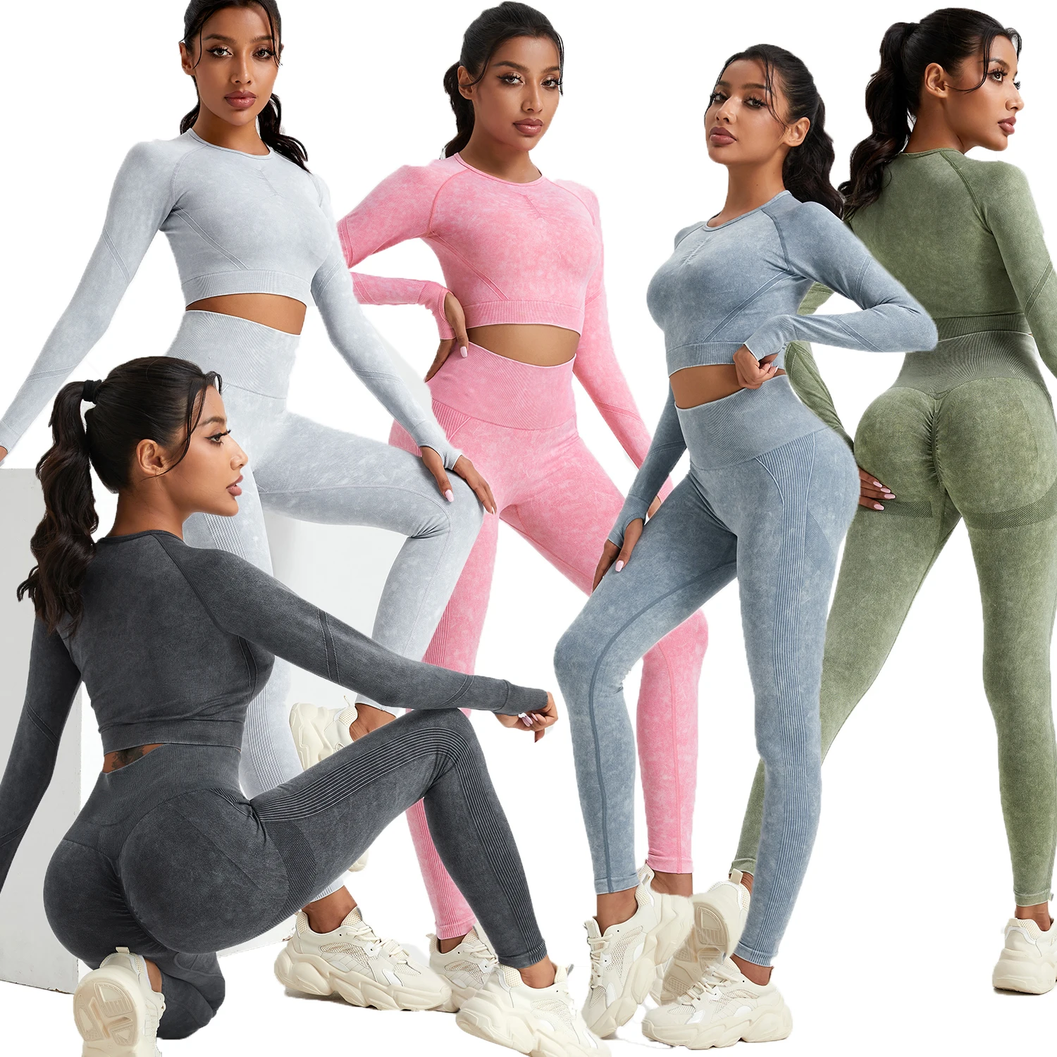 

SALSPOR Wash Push Up Pants Suit for Fitness High Waist Athletic Seamless Sportswear Woman Gym Fashion Casual Sport Pants Suit